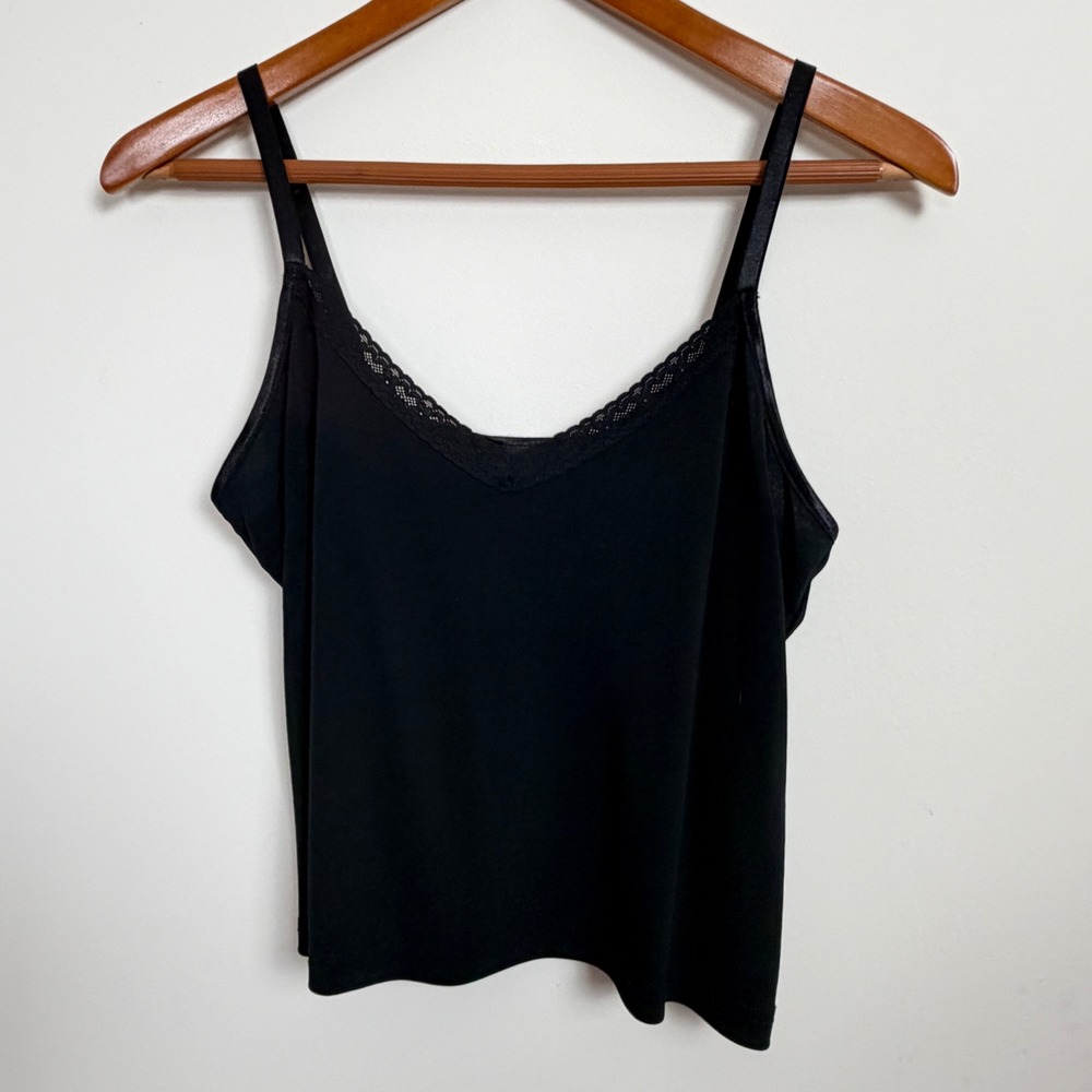 Express Black Lace Trim Cami Top Womens M Y2K Style Spaghetti Strap